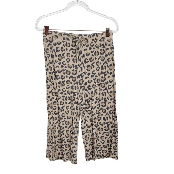 Honeydew Leopard Print Cropped Pajama Pants Cream Tan Small S Womens Animal - Picture 1 of 7